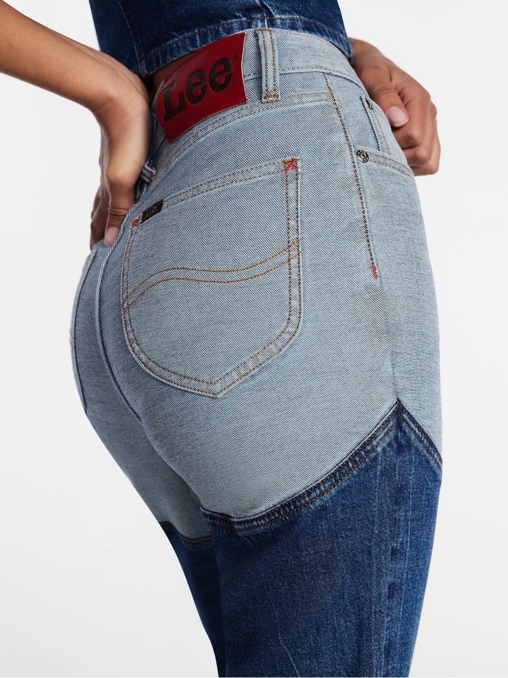 Lee High-Rise Two-Tone Light and Dark Blue Jeans